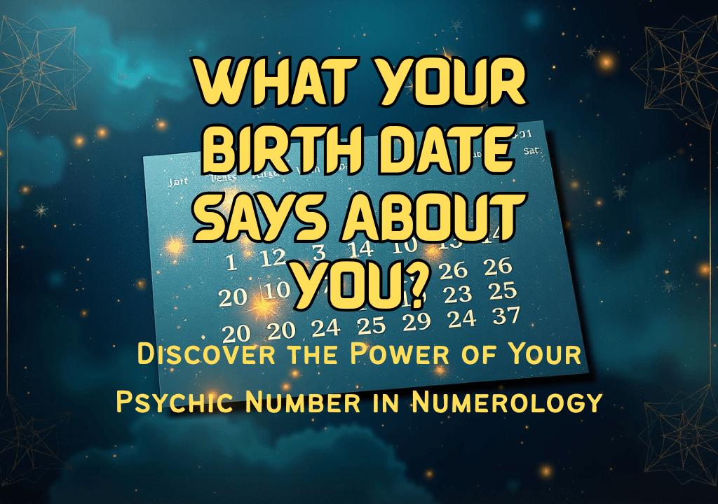 A calendar page displays various dates. The words "WHAT YOUR BIRTH DATE SAYS ABOUT YOU?" appear prominently. Golden star patterns frame the image.