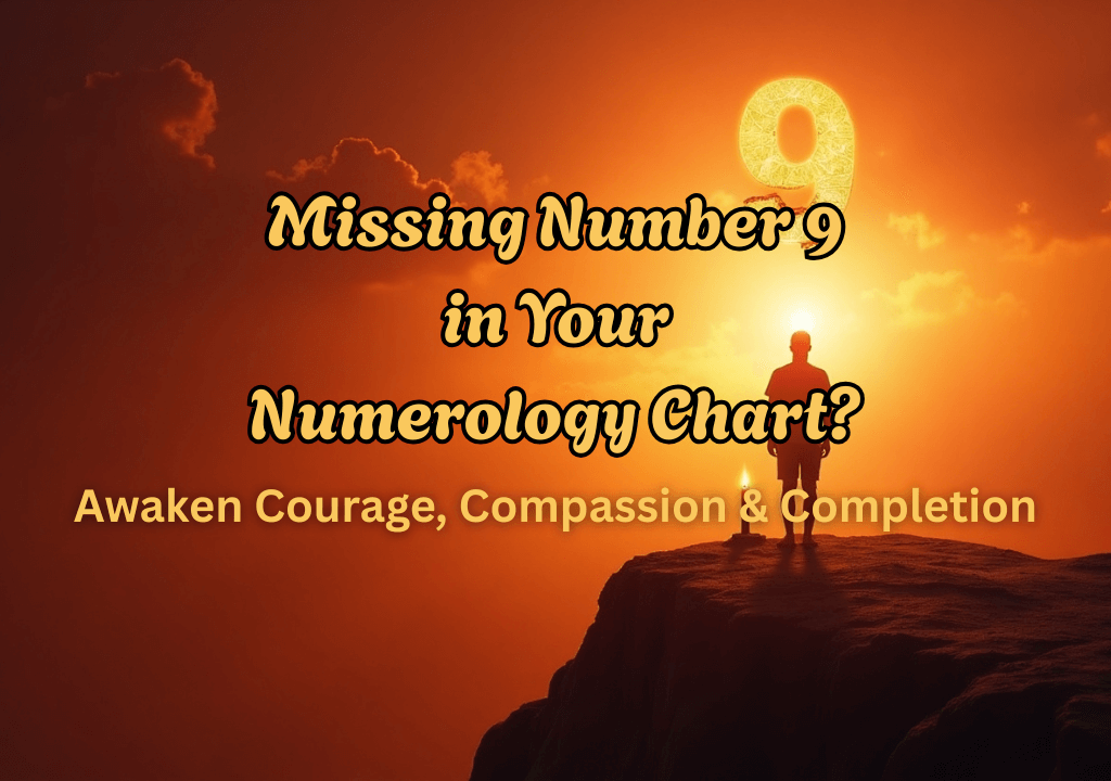 A lone figure stands on a cliff edge. A giant, glowing number 9 hovers above them. The sky blazes with a vibrant orange sunset