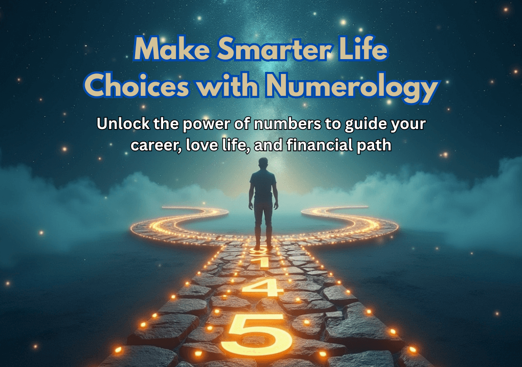 A silhouetted person stands on a glowing, numbered path. The path branches into two. A starry night sky stretches above.