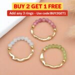 Gemstone Bead Ring, Gold Plated Stackable Stretch Ring, Dainty Beaded Ring, Minimalist Stacking Ring, Gift for Her, Crystal Ring